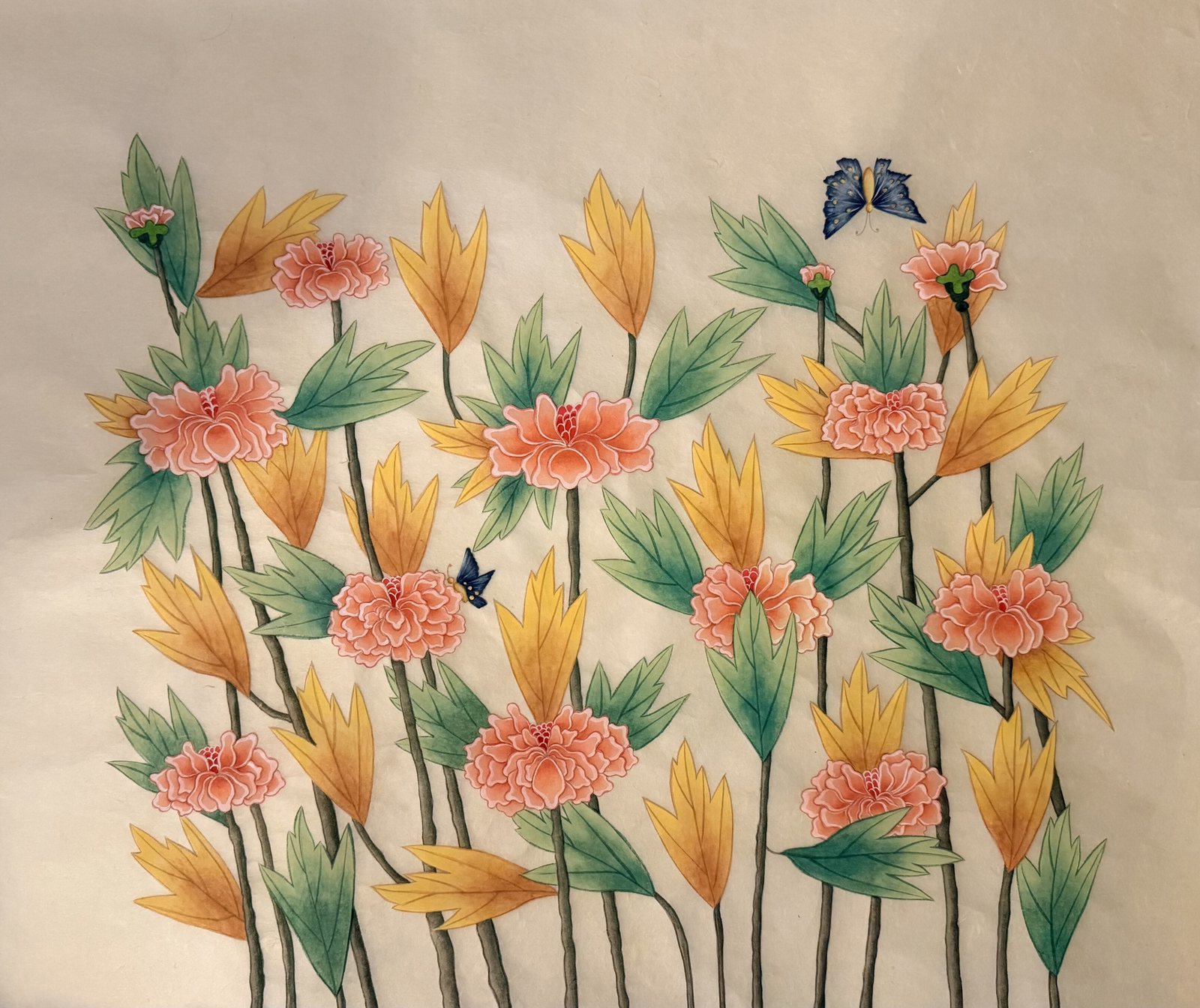 화훼도 — orange blossoms with butterflies