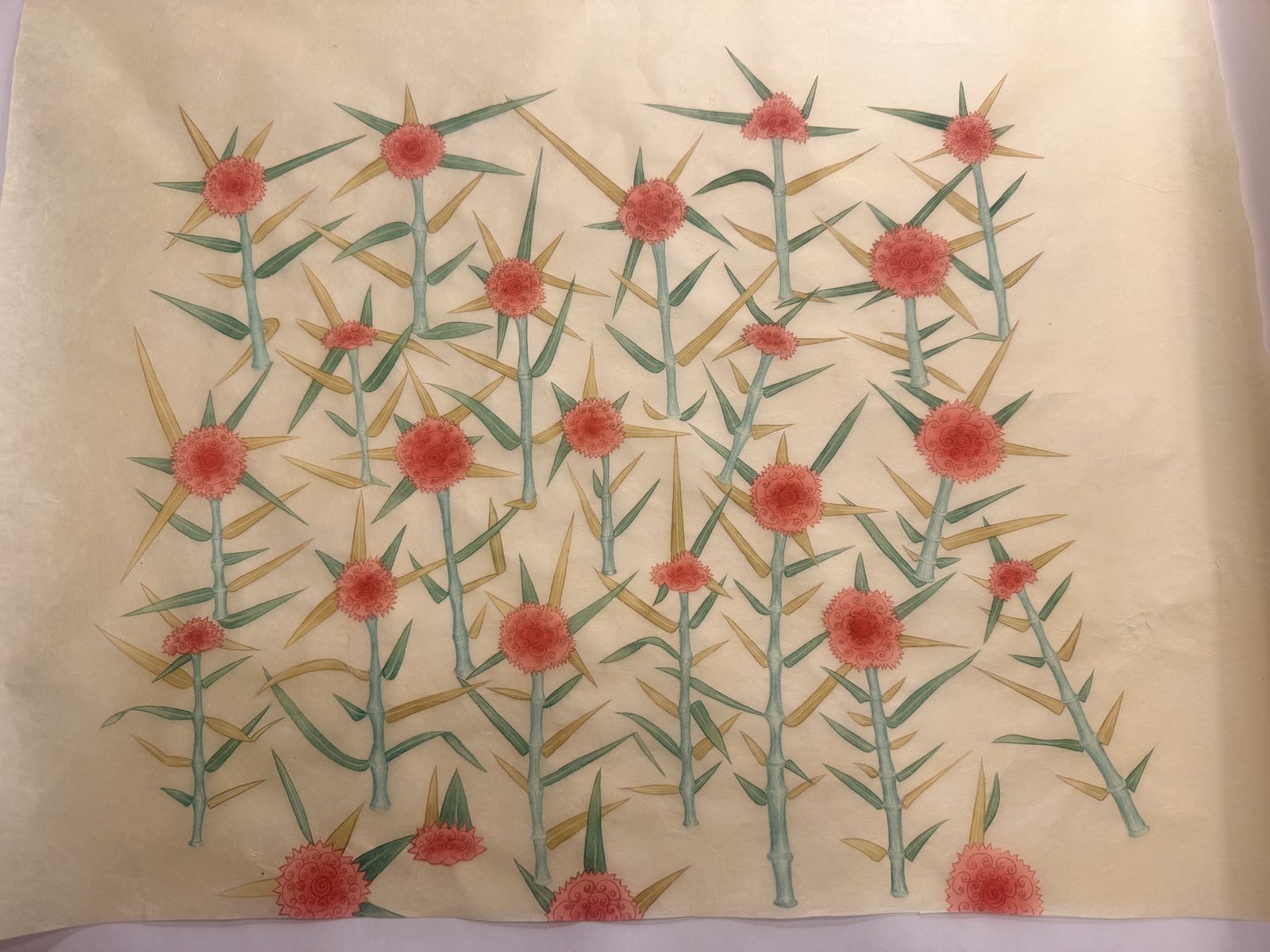 화훼도 — field of red blossoms and reed-like leaves