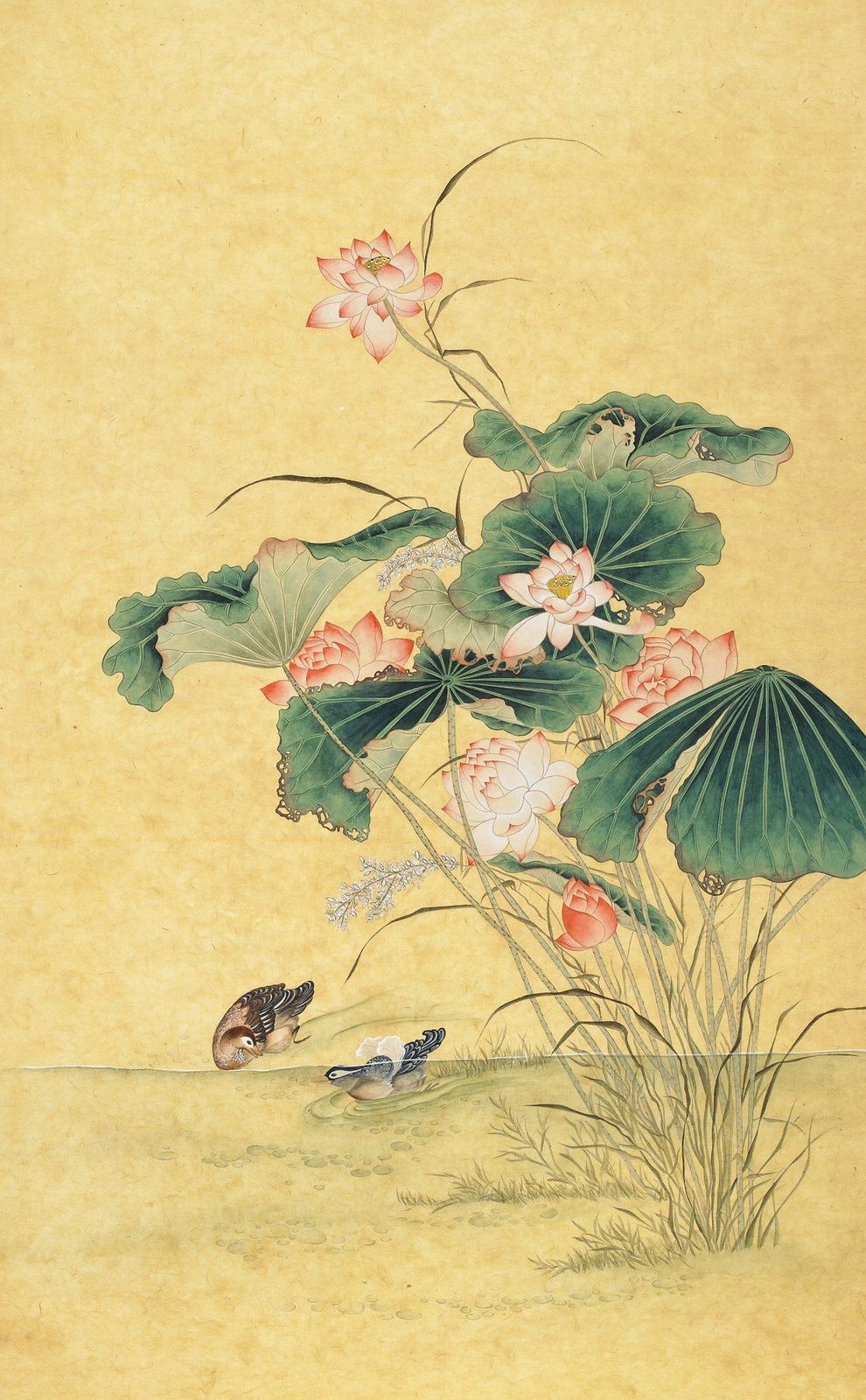 연지쌍압도 — lotus pond with a pair of mandarin ducks